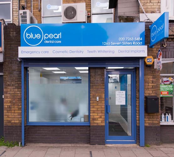 The front of Blue Pearl Dental Care on Seven Sisters Road, North London